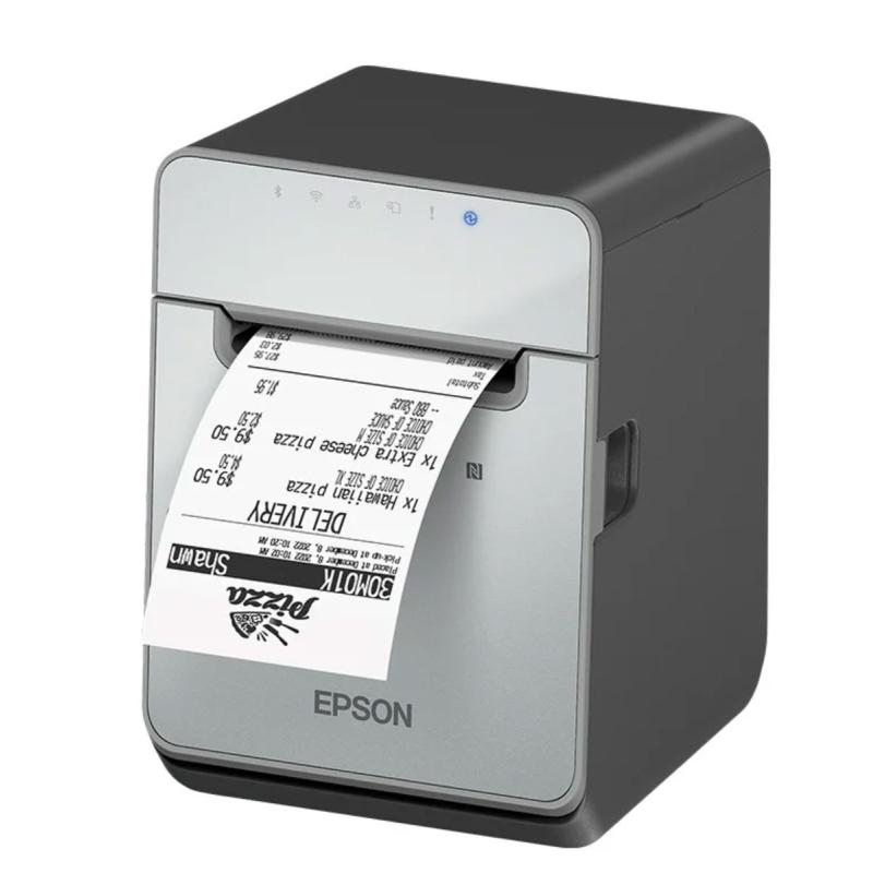 Epson TM-L100, 8 Punkte/mm (203dpi), Cutter, linerless, USB, Lightning, Ethernet, schwarz, UK